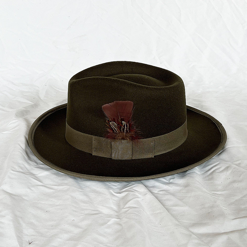 Handmade Feather Top Hat Big Head Circumference Men Elegant Gentlemen's Hat