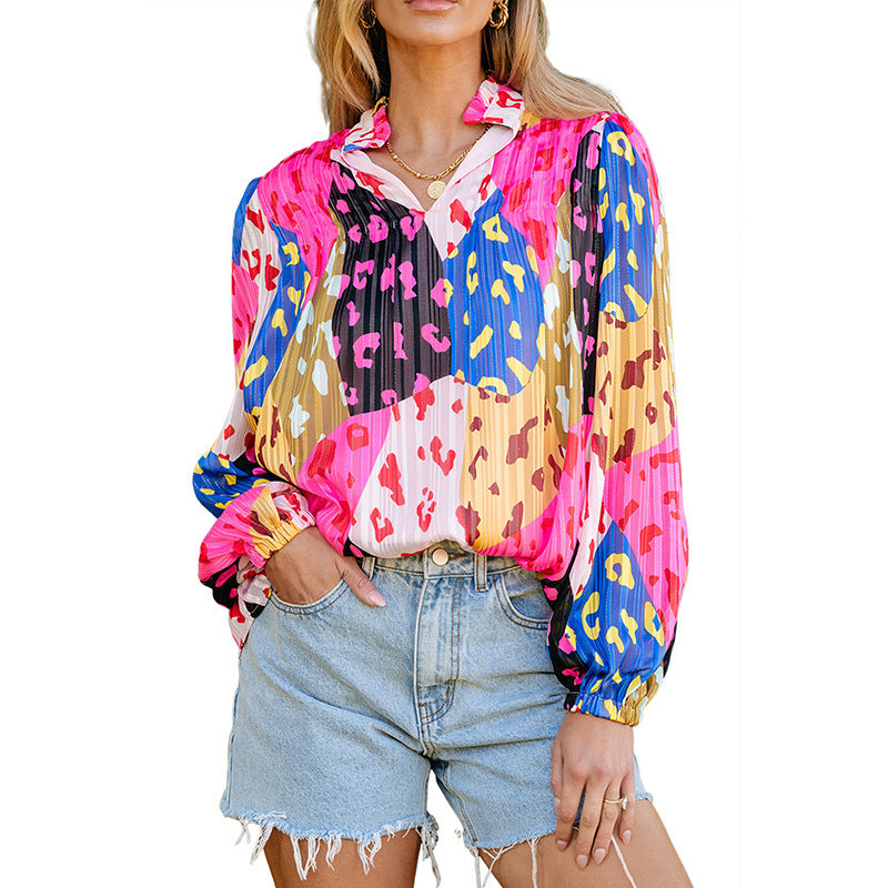 New Printed Pullover Chiffon Shirt Women