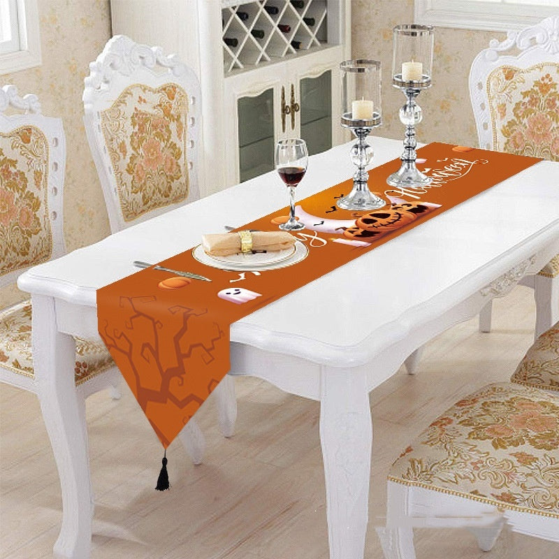 Halloween Table Runner Linen Dacron Tassels Decorative Tablecloth