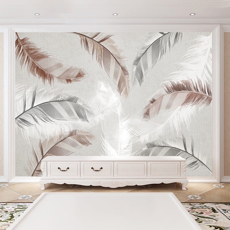 White Feather Mural Living Room Self Adhesive PVC Wallpaper