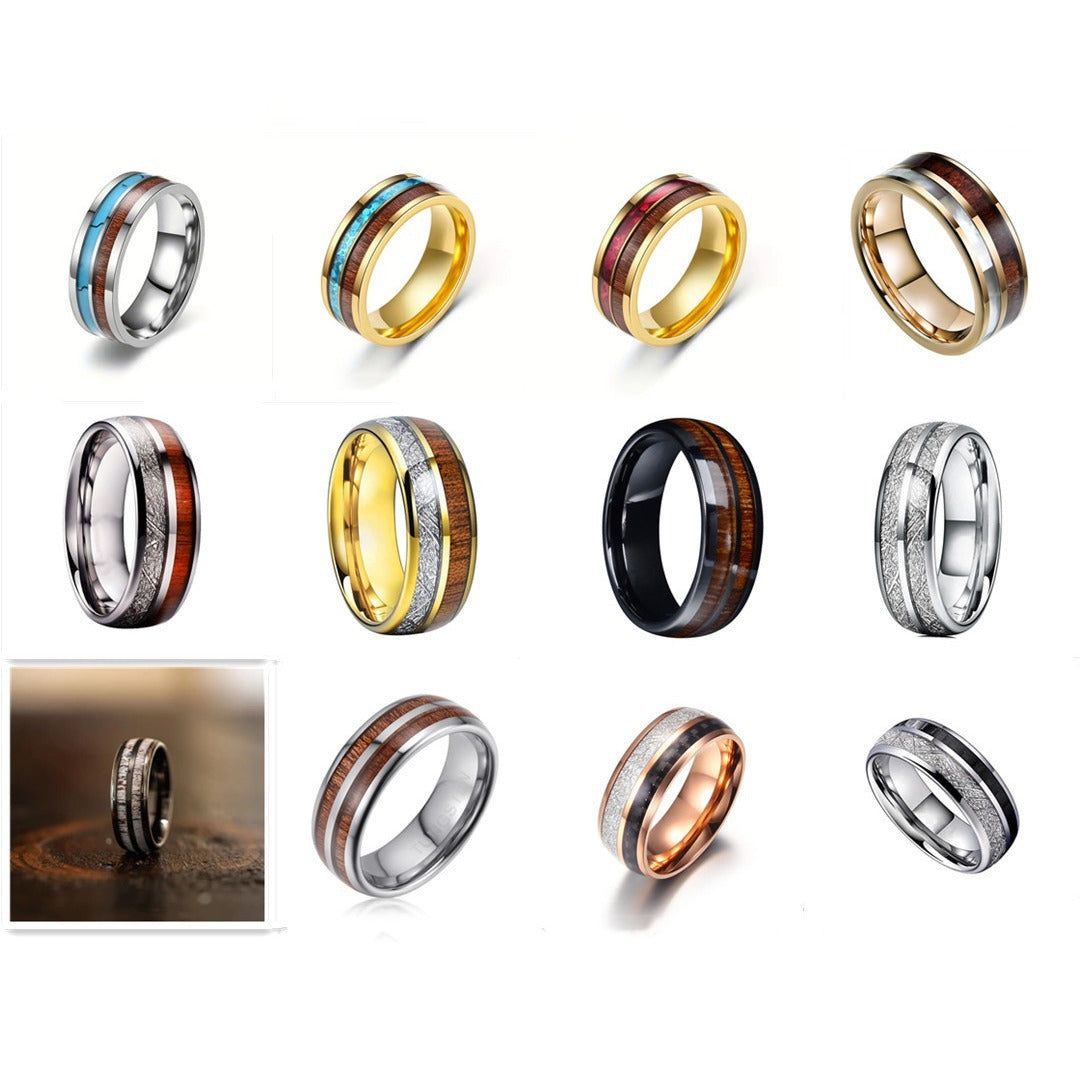 Men's 8mm Double Slot Patch Stainless Steel Ring