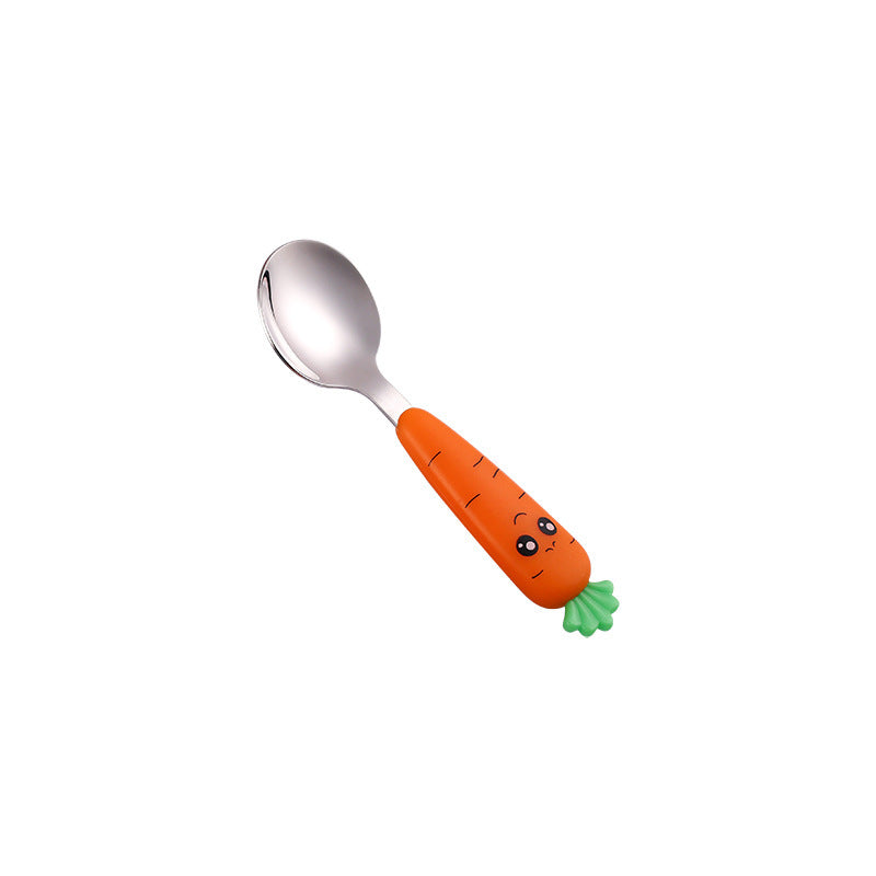 New Trending Children's Carrot Tableware Suit 304 Stainless Steel Tableware Baby Solid Food Spoon Fork Tableware