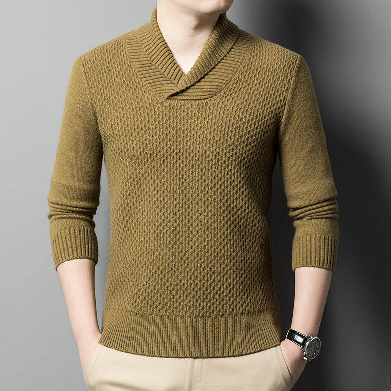 Men's Sweater Solid Color Jacquard Knitted Thickened Warm Coarse Yarn Bottoming Sweater