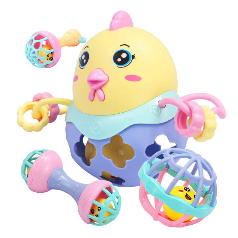 Soft rubber animal hand grasping ball chicken baby holding ring ball fitness soft rubber ball bell ball early education toys