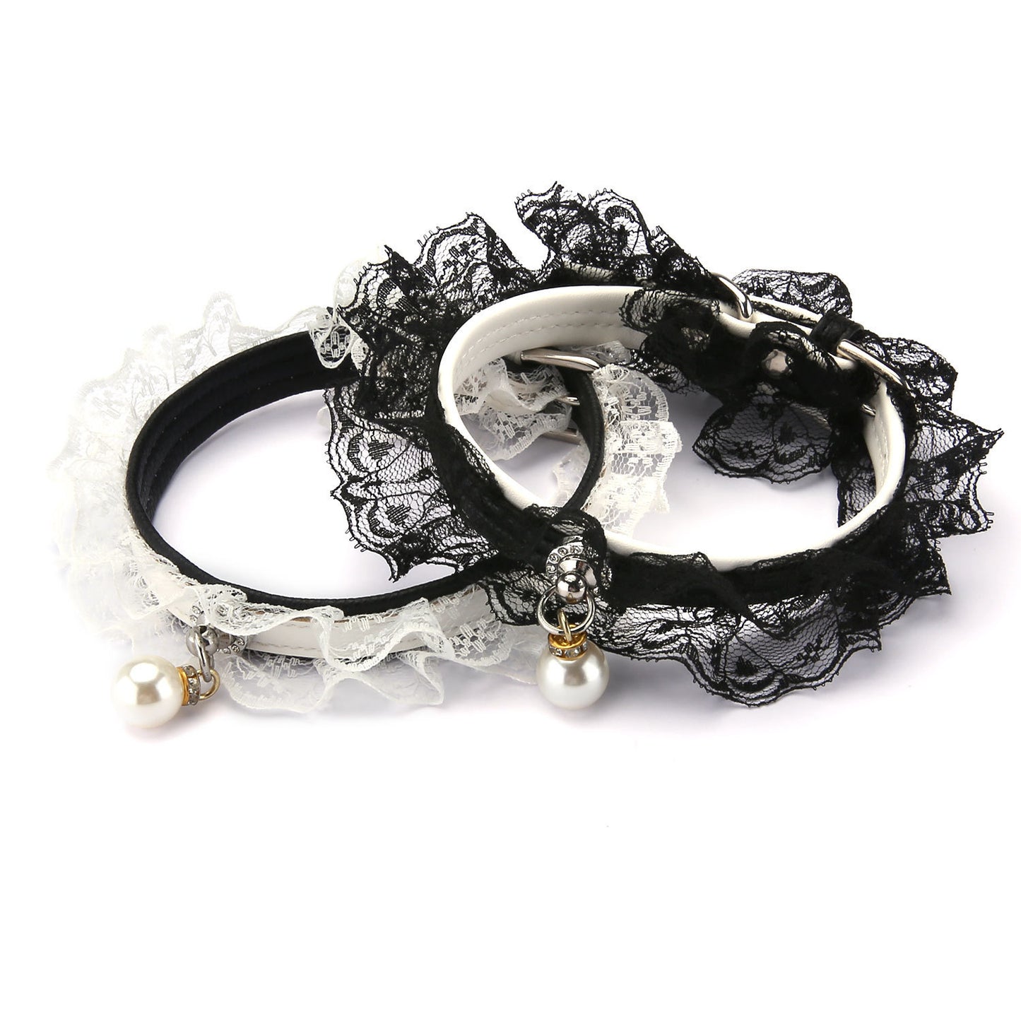 Pet cat bell black and white lace wedding ring