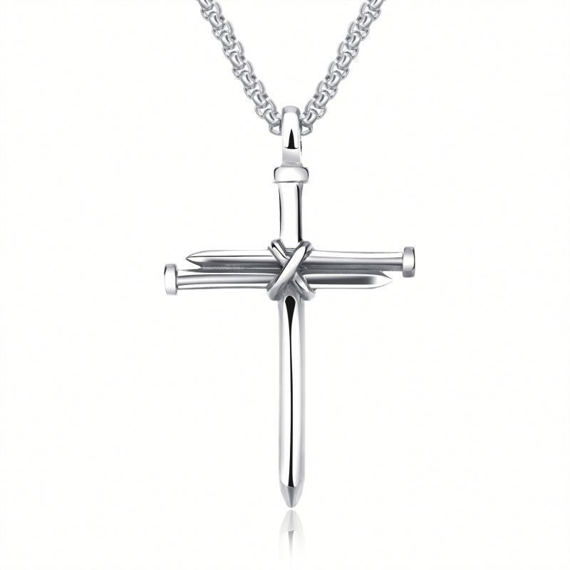 Steel Gold Black Color Fashion Mens Iron Nail Cross Pendant Necklace Stainless Steel 3mm Round Box Chain Jewelry