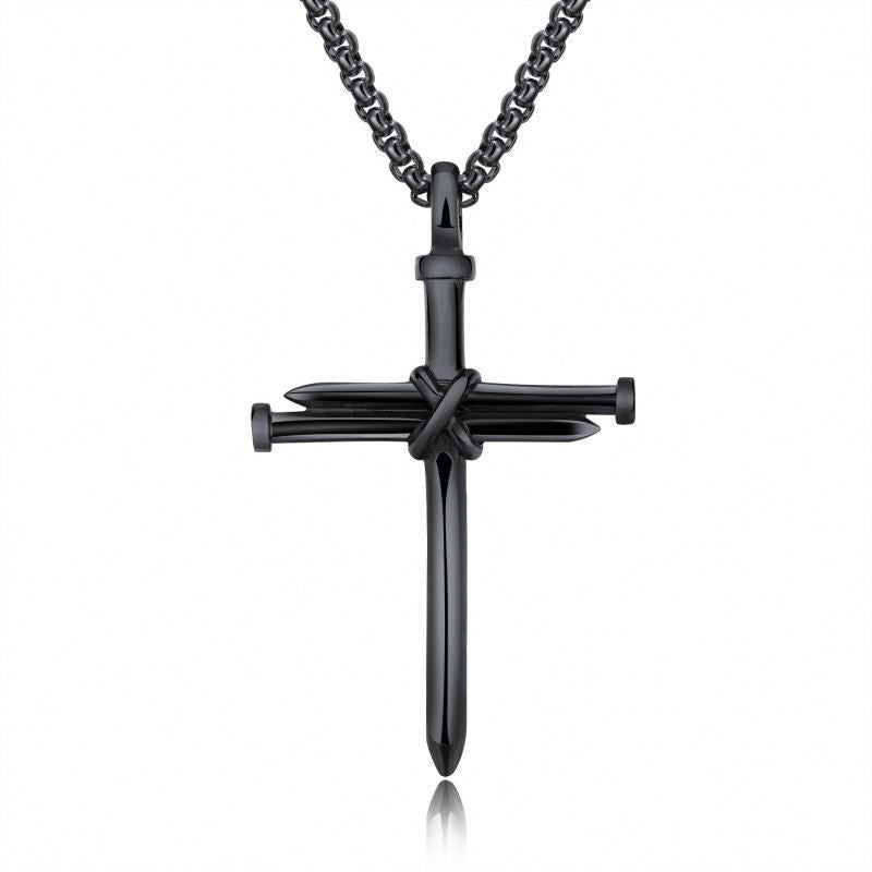 Steel Gold Black Color Fashion Mens Iron Nail Cross Pendant Necklace Stainless Steel 3mm Round Box Chain Jewelry