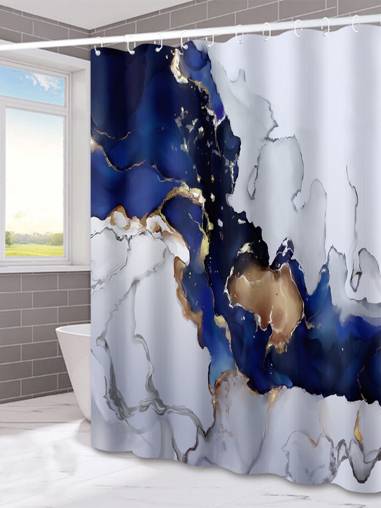 Marble Pattern Printed Polyester Shower Curtain Fabric Bathroom Partition Shower Curtain Hanging Curtain