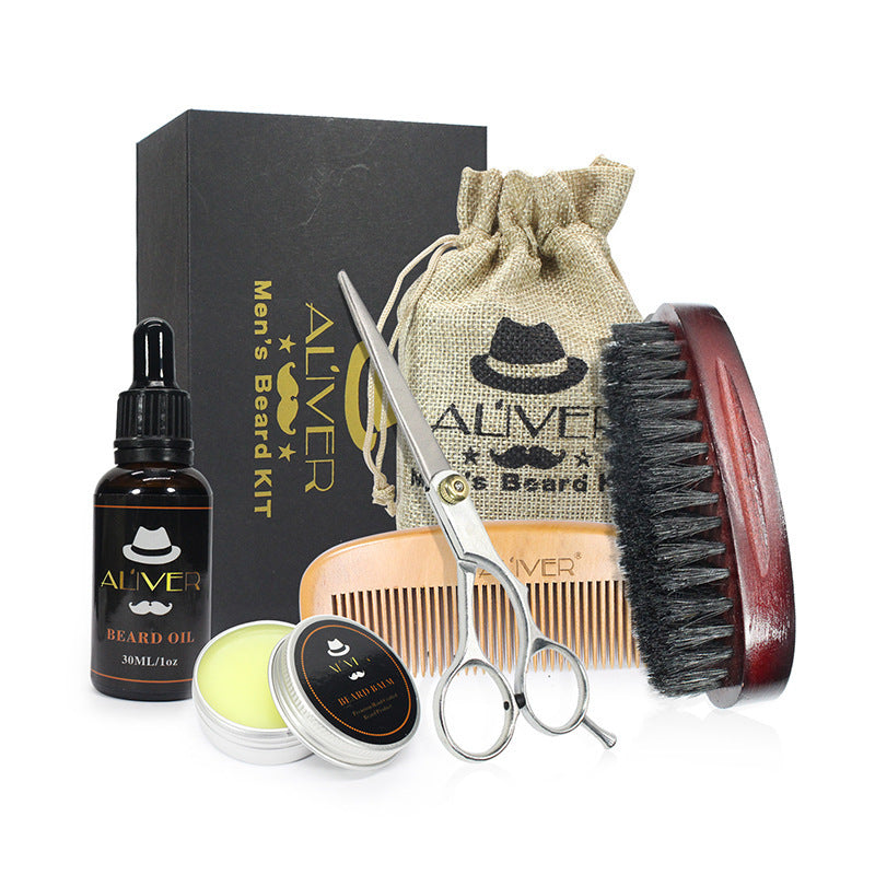 Beard Set Five-Piece Care Tool Beard Cream Beard Oil Comb Brush Scissors