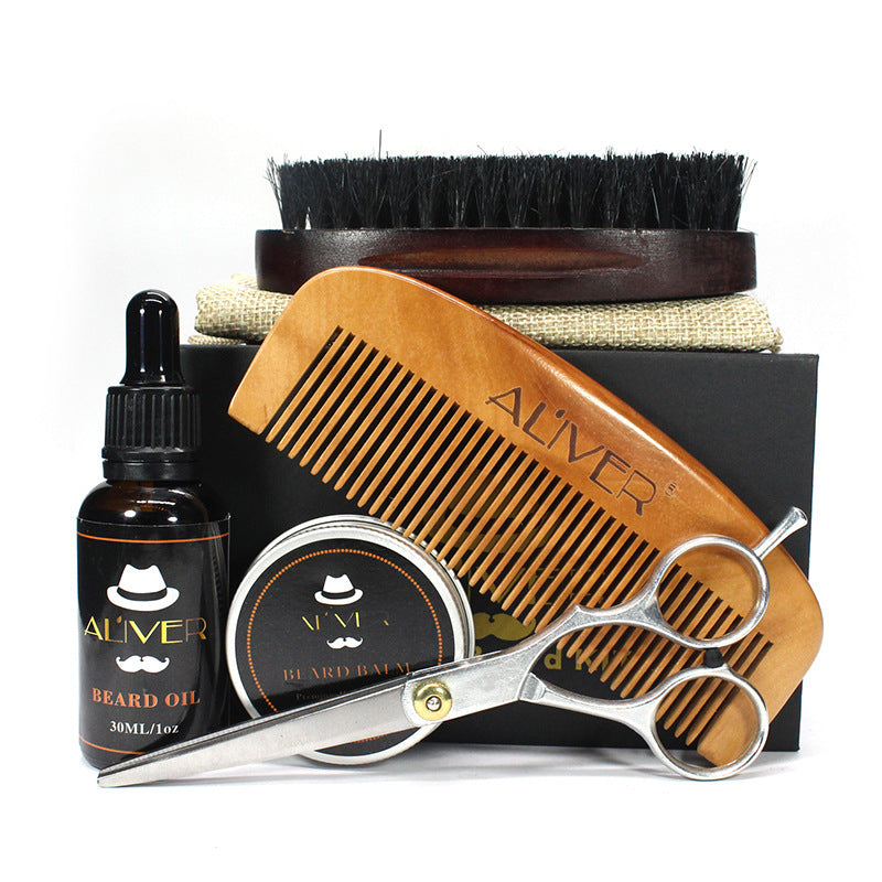 Beard Set Five-Piece Care Tool Beard Cream Beard Oil Comb Brush Scissors