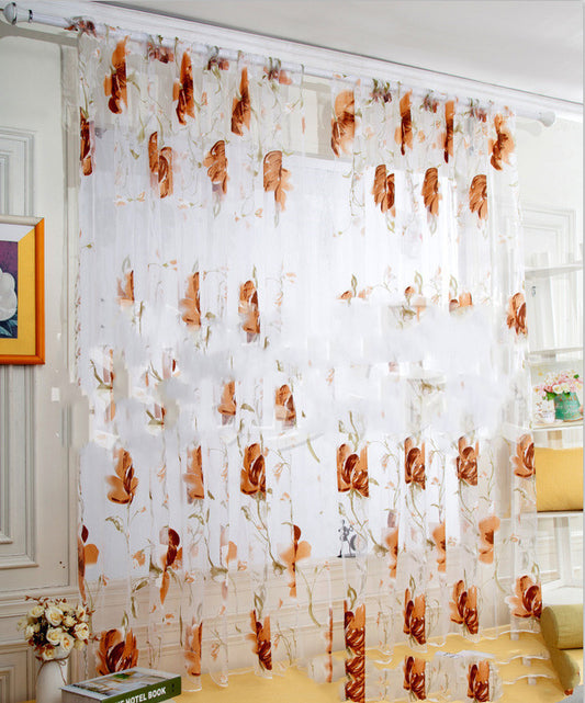 Curtain Curtain Gauze Ink Big Flower Partition