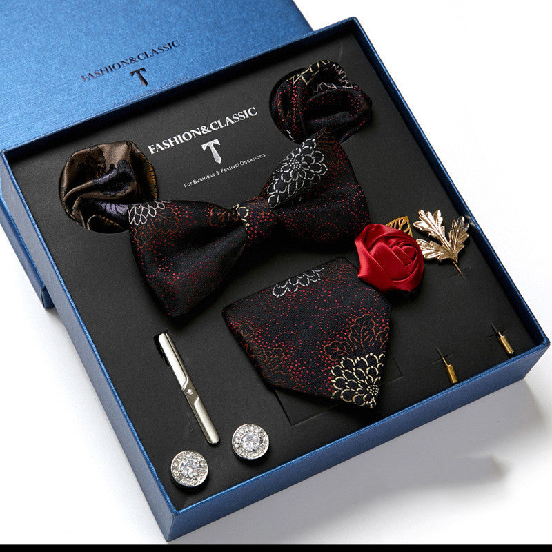 New Men's Gift Box Tie Fashion Business Striped Necktie Square Scarf Combination Set Gift Box Gift