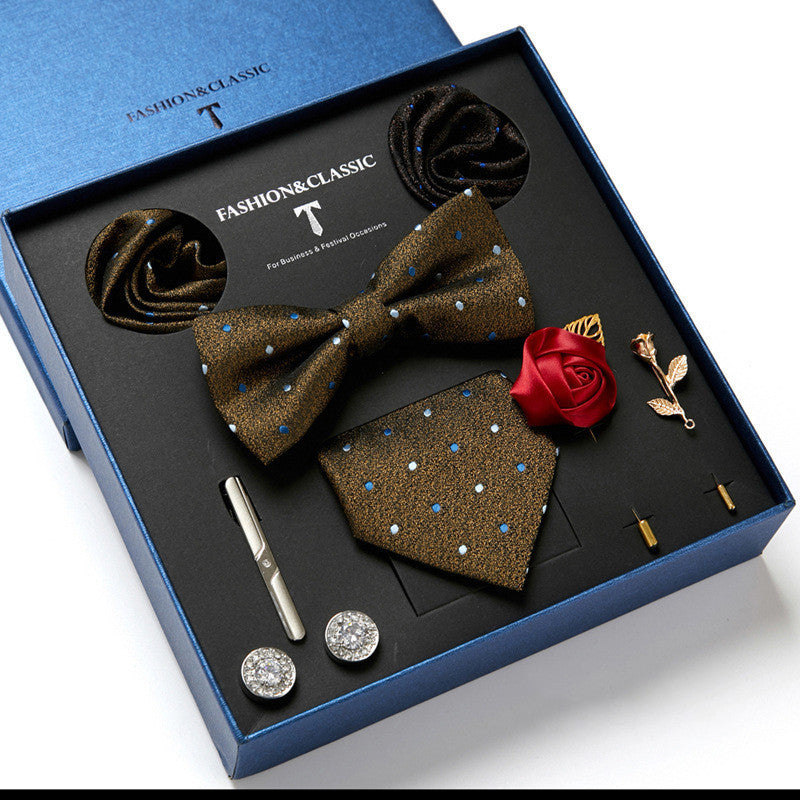 New Men's Gift Box Tie Fashion Business Striped Necktie Square Scarf Combination Set Gift Box Gift