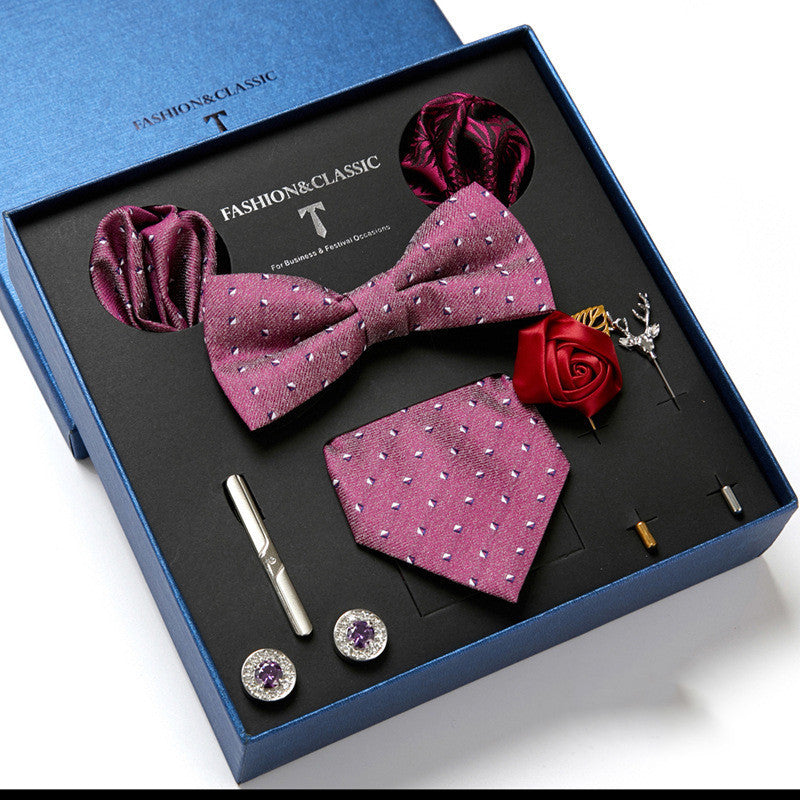 New Men's Gift Box Tie Fashion Business Striped Necktie Square Scarf Combination Set Gift Box Gift