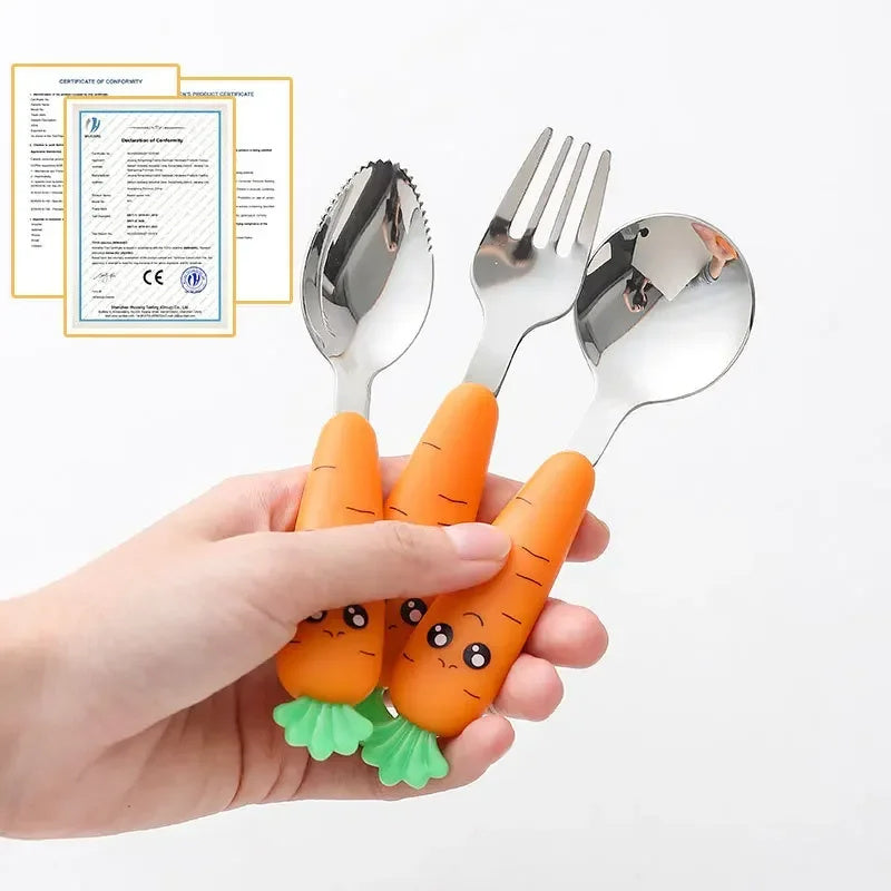 New Trending Children's Carrot Tableware Suit 304 Stainless Steel Tableware Baby Solid Food Spoon Fork Tableware