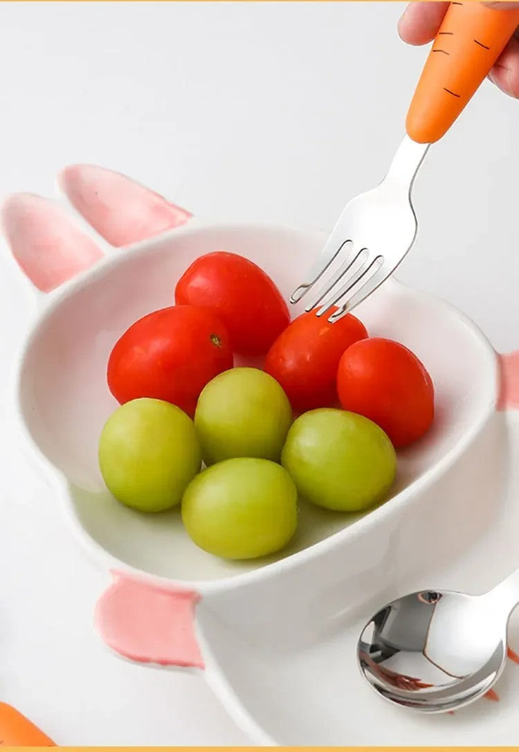 New Trending Children's Carrot Tableware Suit 304 Stainless Steel Tableware Baby Solid Food Spoon Fork Tableware