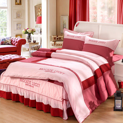 Solid color cotton bed skirt set of four