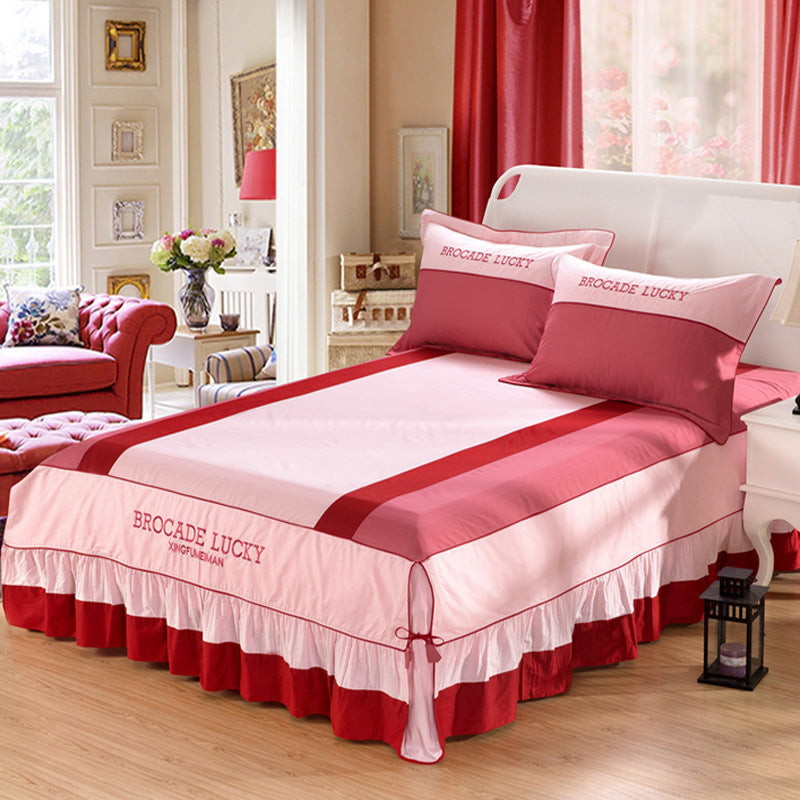 Solid color cotton bed skirt set of four