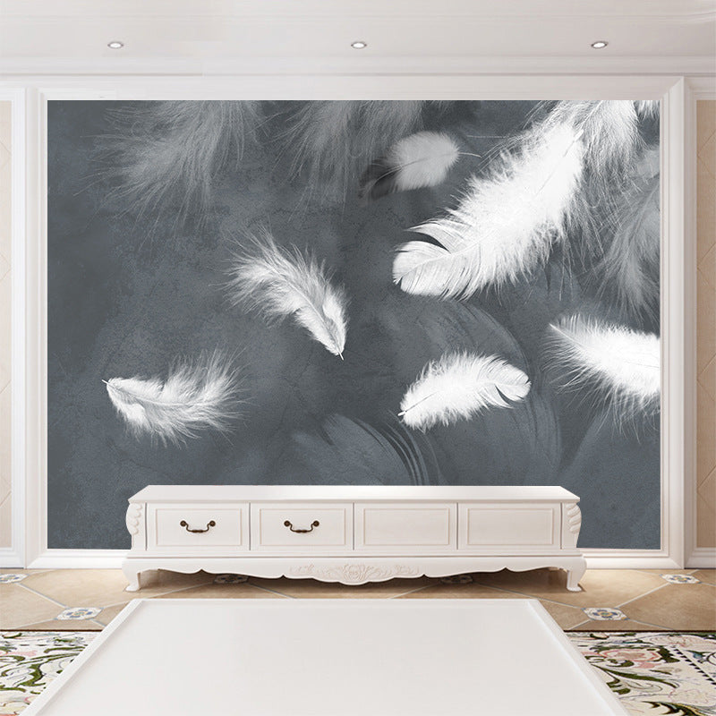 White Feather Mural Living Room Self Adhesive PVC Wallpaper