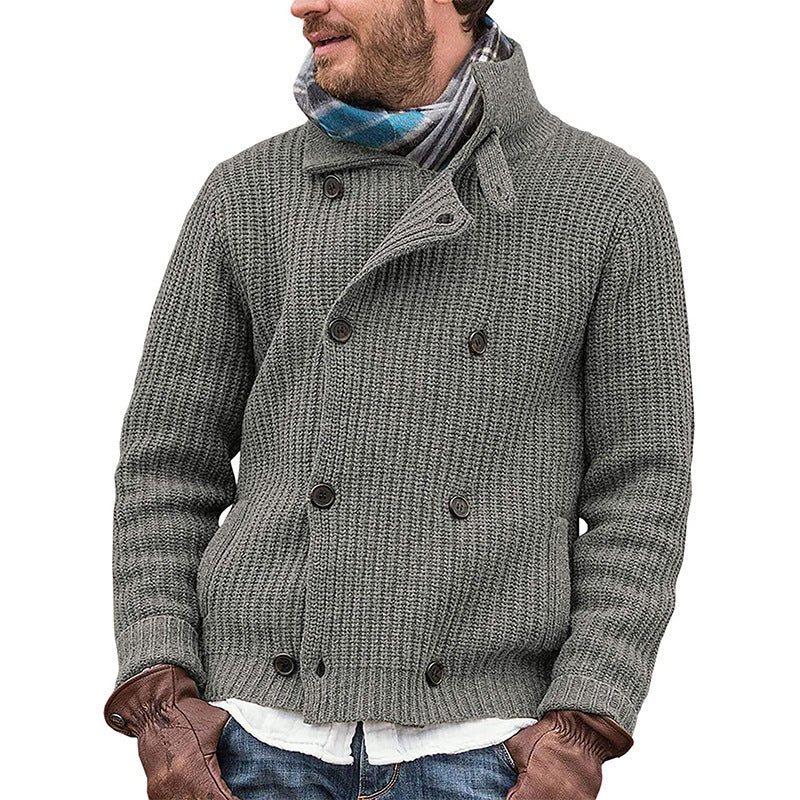 Solid Color Button Knitted Double Breasted Sweater