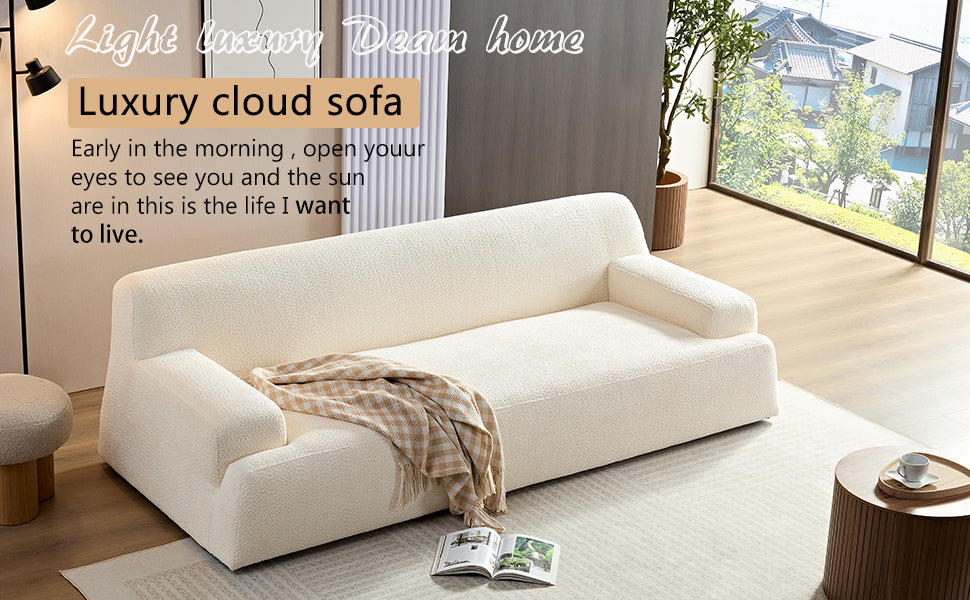 WKS9 White sectional sofa with removable pillows, durable fabric, solid wood frame, high density sponge filler