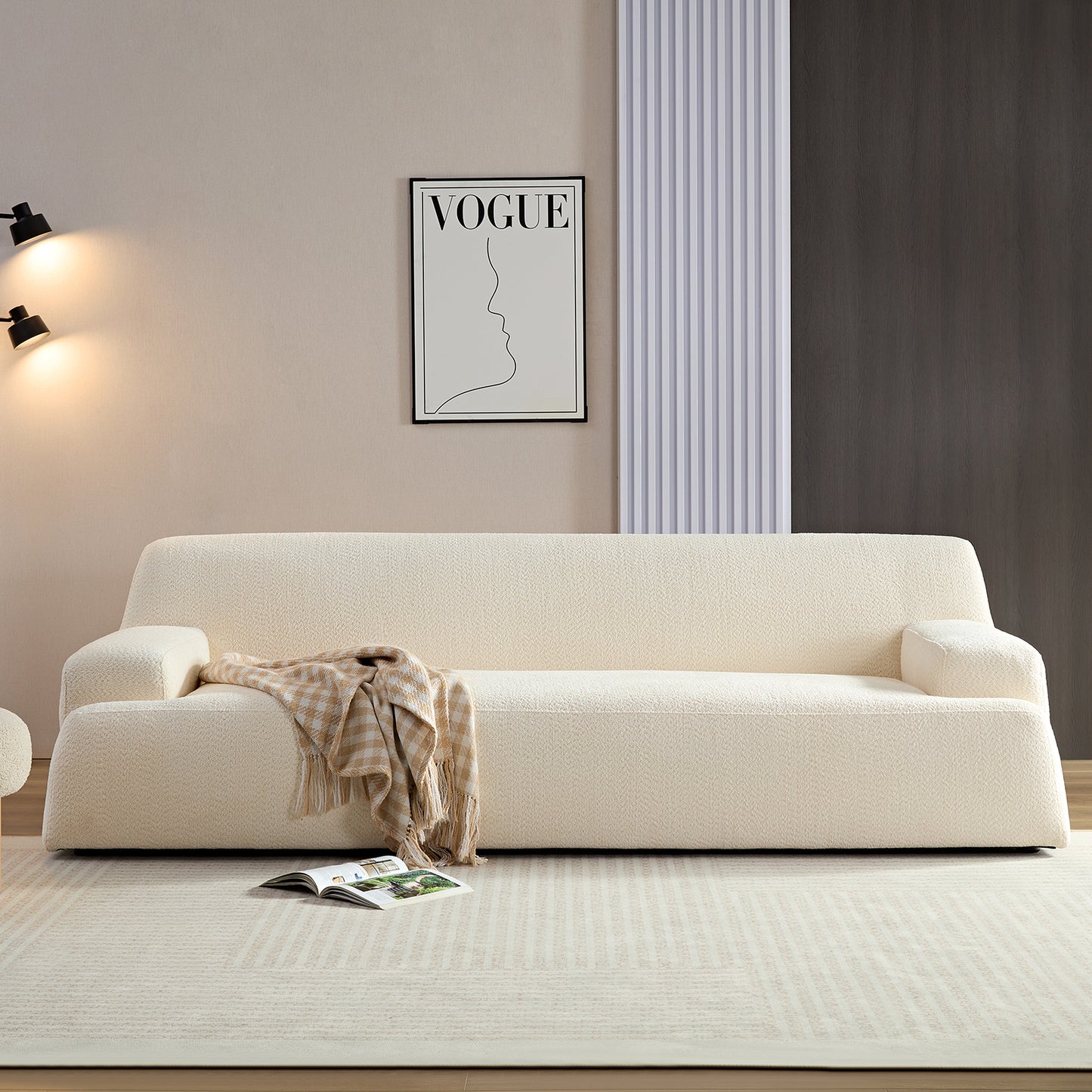 WKS9 White sectional sofa with removable pillows, durable fabric, solid wood frame, high density sponge filler