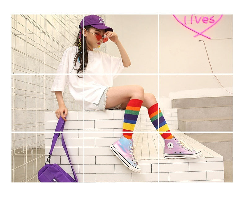 Mid-calf Socks Rainbow Cotton Socks