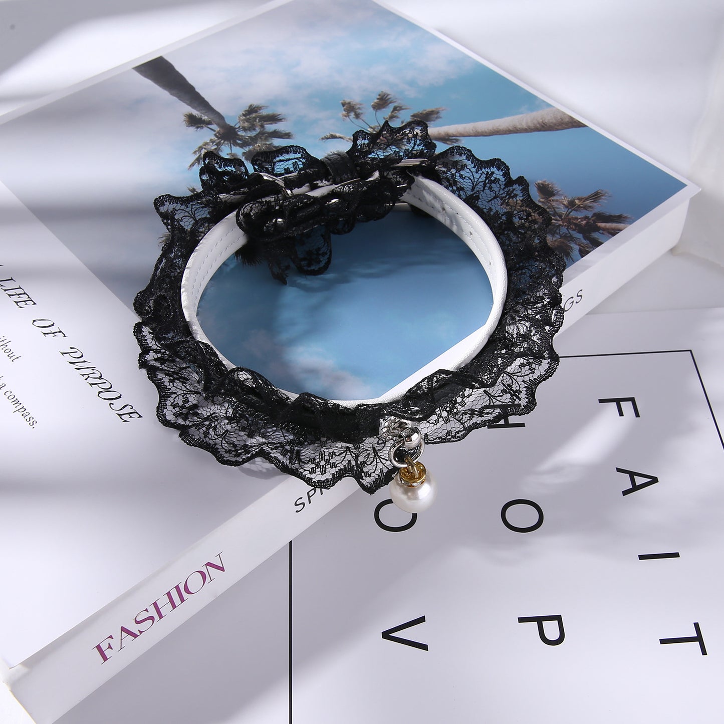 Pet cat bell black and white lace wedding ring