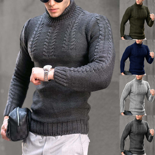 Men's Turtleneck Twisted Long-sleeved Sweater Thermal Head Cover