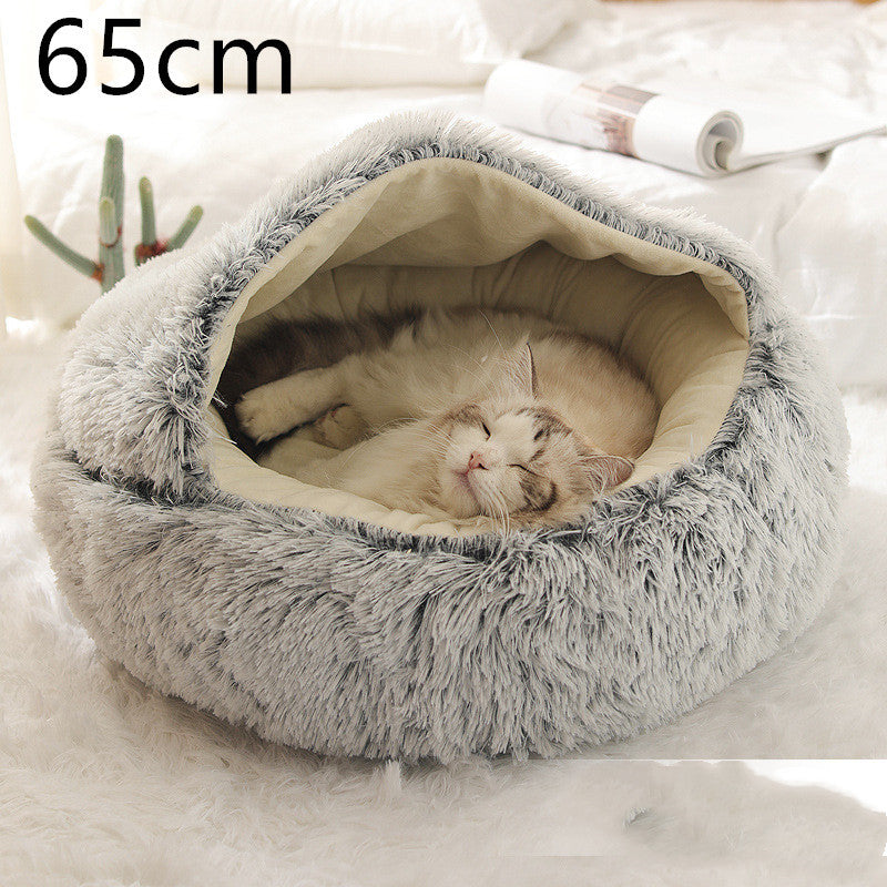 2 In 1 Dog And Cat Bed Pet Winter Bed Round Plush Warm Bed House Soft Long Plush Pets Bed