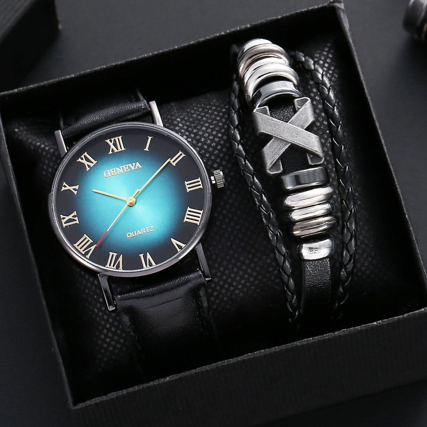 Leather Belt Men's Watch Fashion Business Gift Set