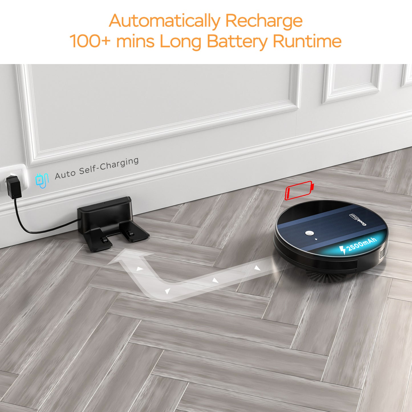 Geek Smart Robot Vacuum Cleaner G6 Plus, Ultra-Thin, 1800Pa Strong Suction, Automatic Self-Charging, Wi-Fi Connectivity, App Control, Custom Cleaning, Great For Hard Floors To Carpets