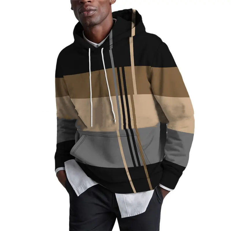 Men's Hooded Printed Sports Plus Size Pullover Sweater