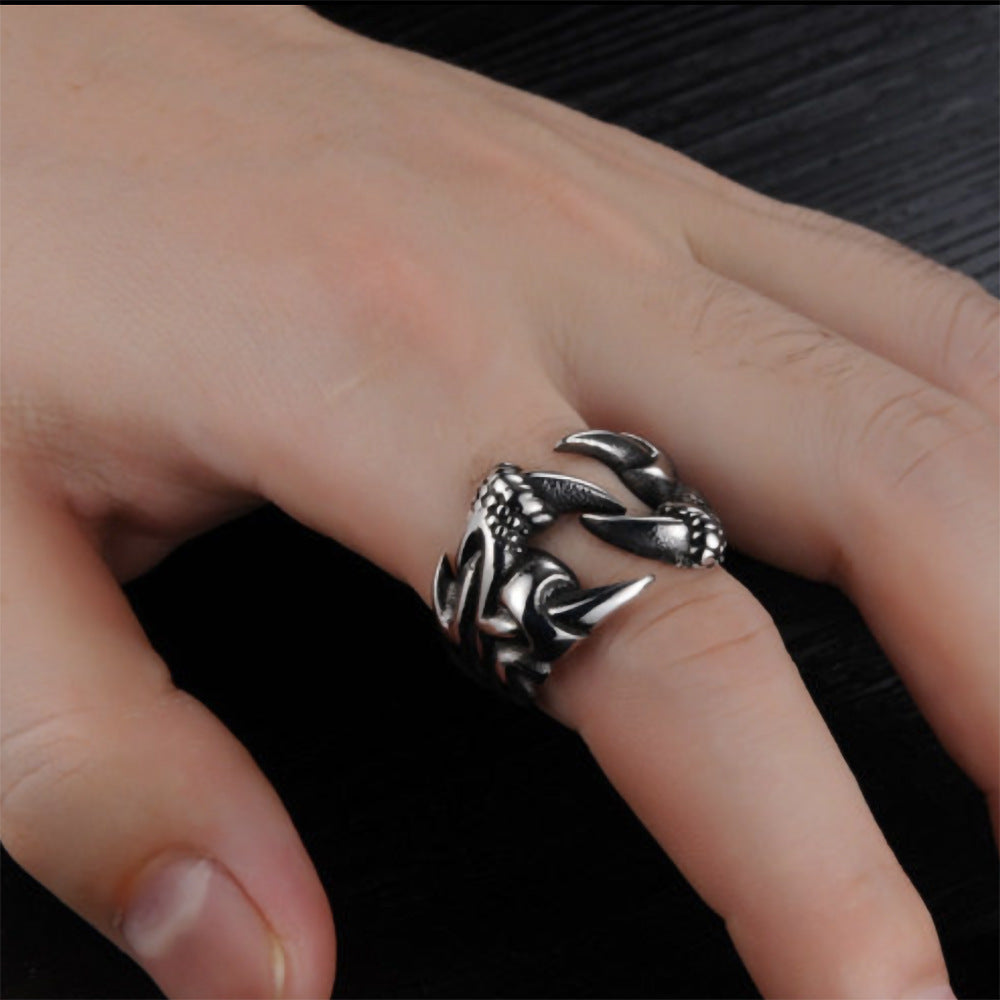 Men's Domineering Open Dragon Claw Ring Punk Chrome Jewelry Titanium Steel Dragon Claw Heart Party Rings For Men