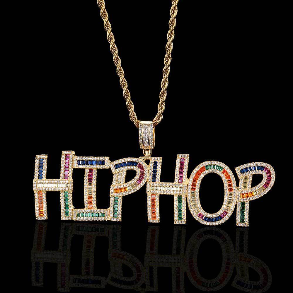 Colorful Square Zirconia Letters Patchwork Pendant Necklace