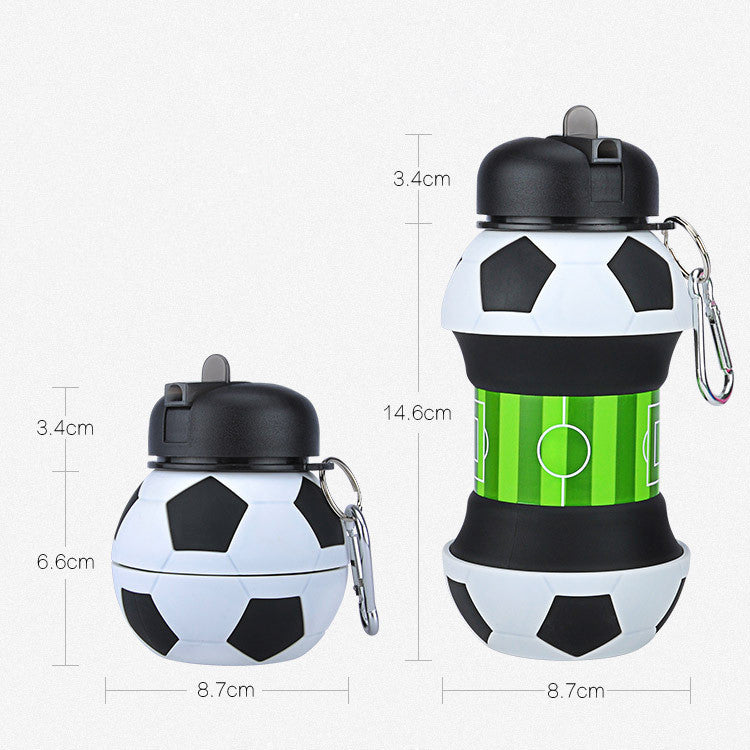 Football Soccer Silicone Water Bottle with Straw Foldable Collapsible Travel Non-toxic Bottles Innovating Camping