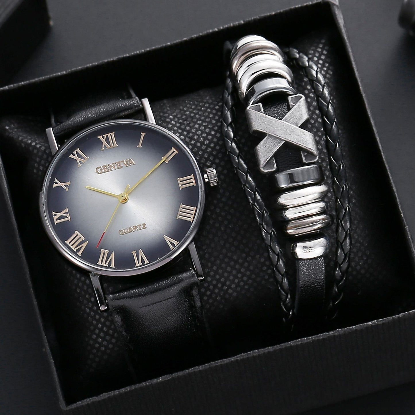 Leather Belt Men's Watch Fashion Business Gift Set