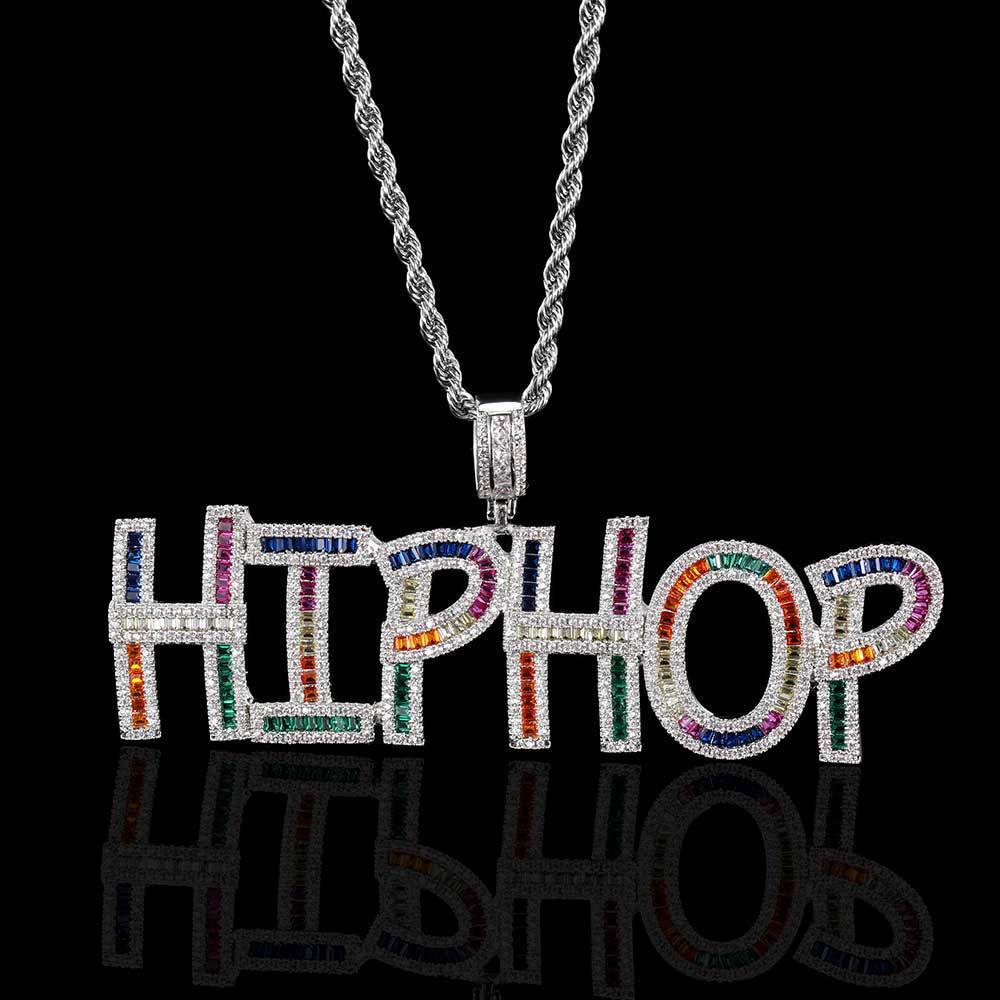 Colorful Square Zirconia Letters Patchwork Pendant Necklace