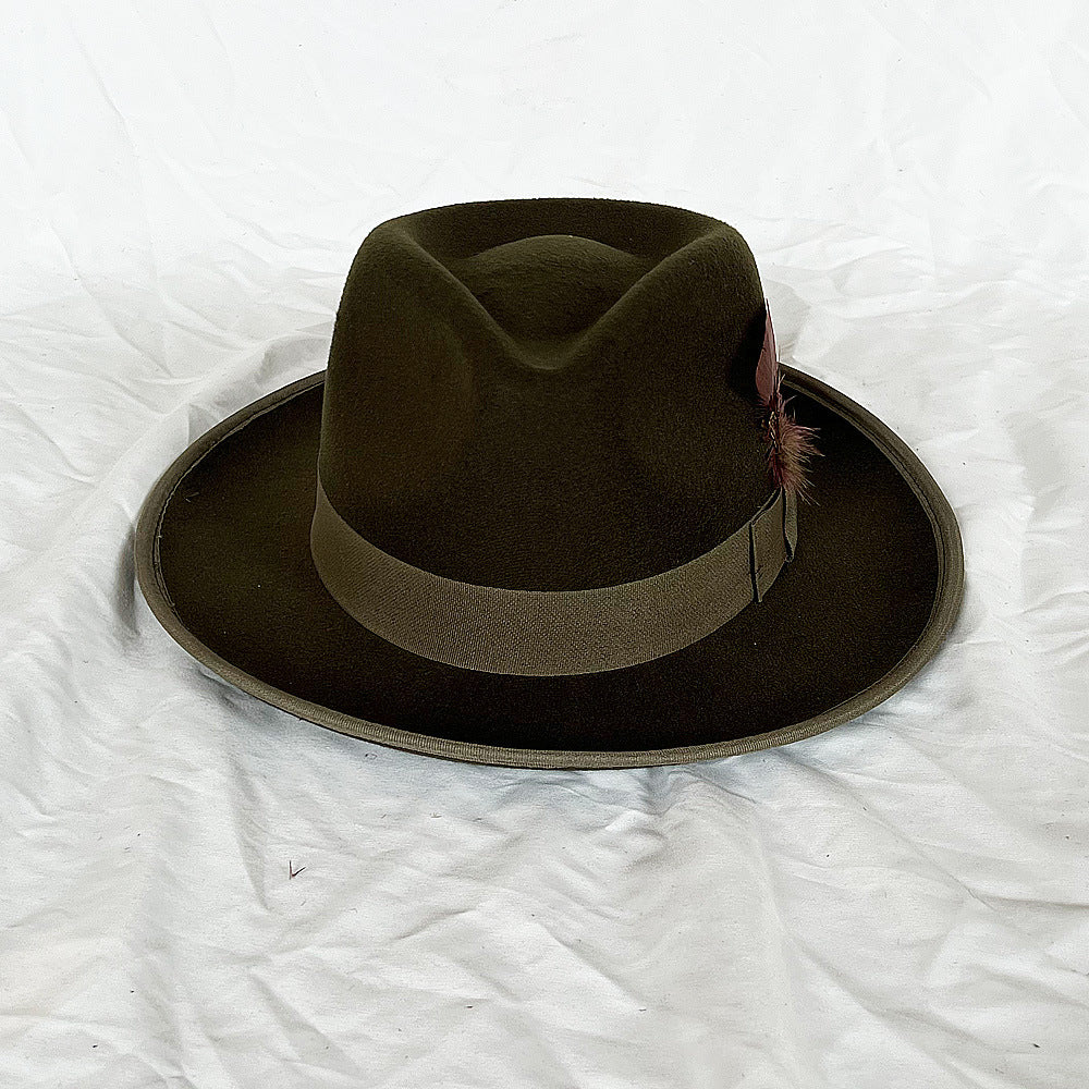 Handmade Feather Top Hat Big Head Circumference Men Elegant Gentlemen's Hat