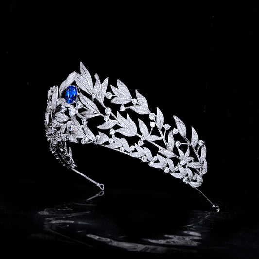 Sapphire Crown Copper Micro Inlay AAA Zircon Crown Wedding Headdress