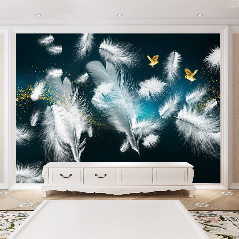 White Feather Mural Living Room Self Adhesive PVC Wallpaper