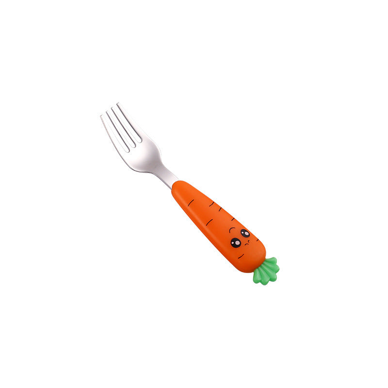 New Trending Children's Carrot Tableware Suit 304 Stainless Steel Tableware Baby Solid Food Spoon Fork Tableware