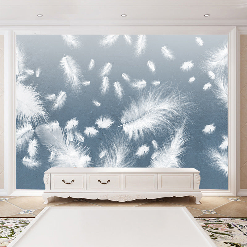 White Feather Mural Living Room Self Adhesive PVC Wallpaper