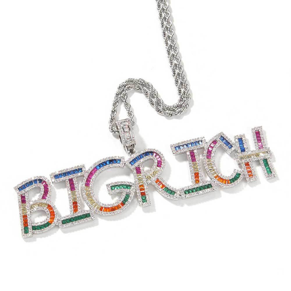 Colorful Square Zirconia Letters Patchwork Pendant Necklace