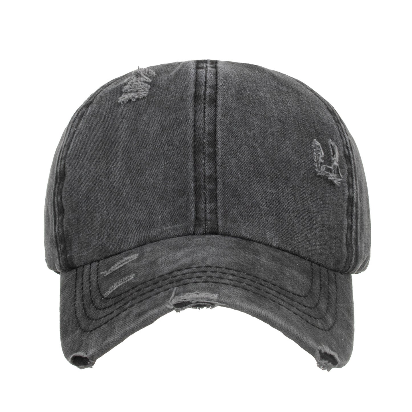 Washed Distressed Cross Elastic Band Ponytail Baseball Cap