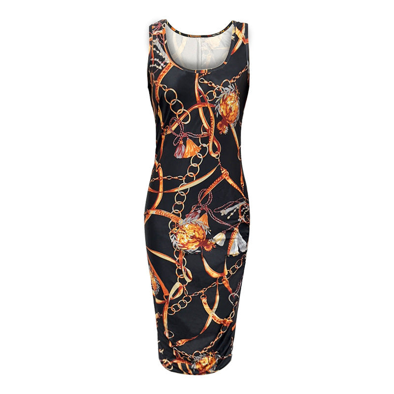 Women's Positioning Print Sleeveless Plus Size Dress