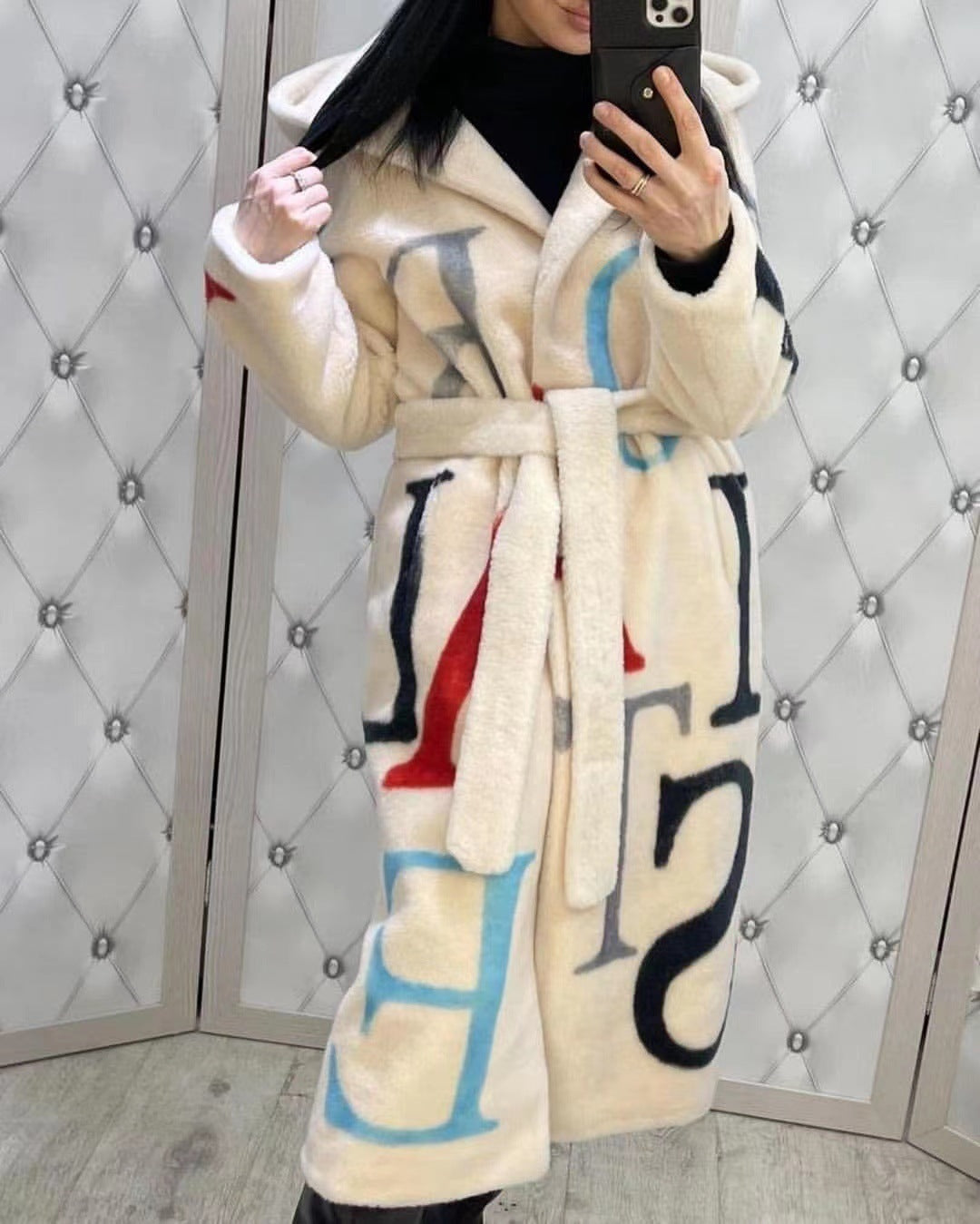 Letter Fashion Women's Plus Size Printed Long Coat