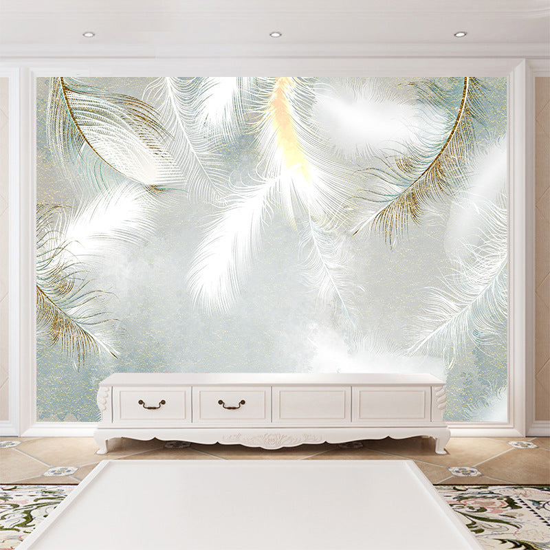 White Feather Mural Living Room Self Adhesive PVC Wallpaper