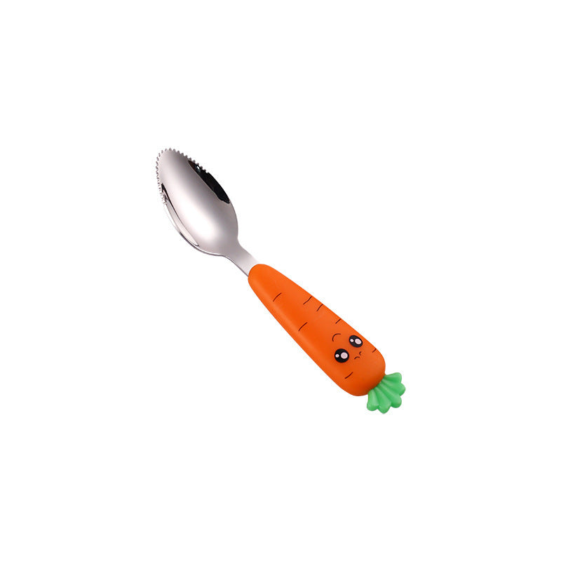 New Trending Children's Carrot Tableware Suit 304 Stainless Steel Tableware Baby Solid Food Spoon Fork Tableware