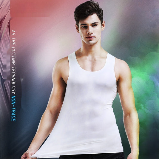 Ice Silk Seamless Men's Vest Round Neck Sleeveless Shirt Wide Shoulder Underwear